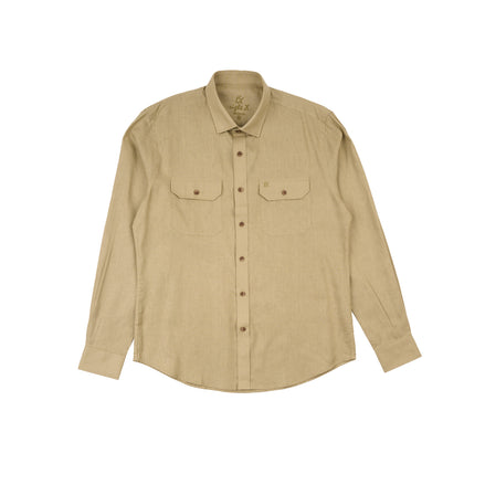 Essential Utility Linen Long Sleeve Button Down Shirt - Olive Button Down Shirts Eight-X