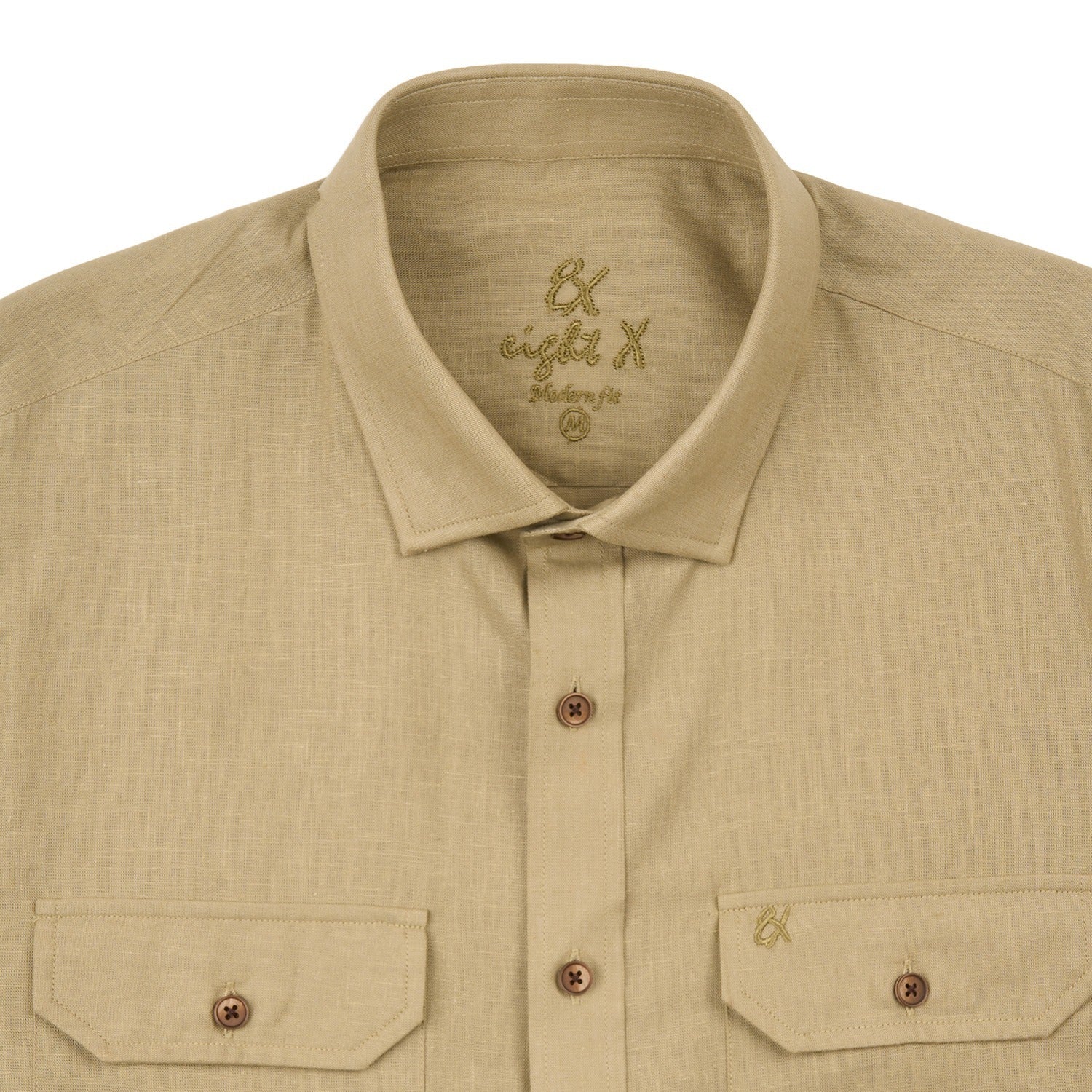 Essential Utility Linen Long Sleeve Button Down Shirt - Olive Button Down Shirts Eight-X