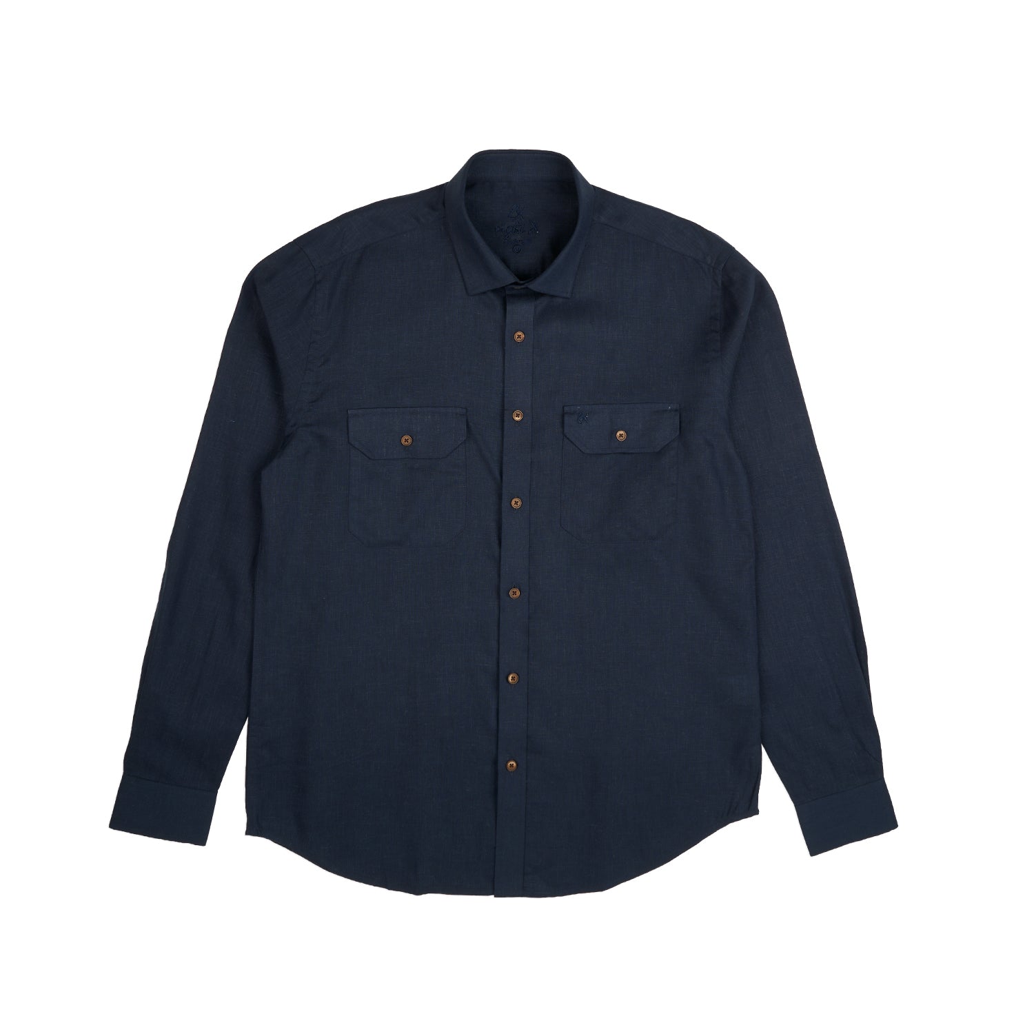 Essential Utility Linen Long Sleeve Button Down Shirt - Navy Button Down Shirts Eight-X