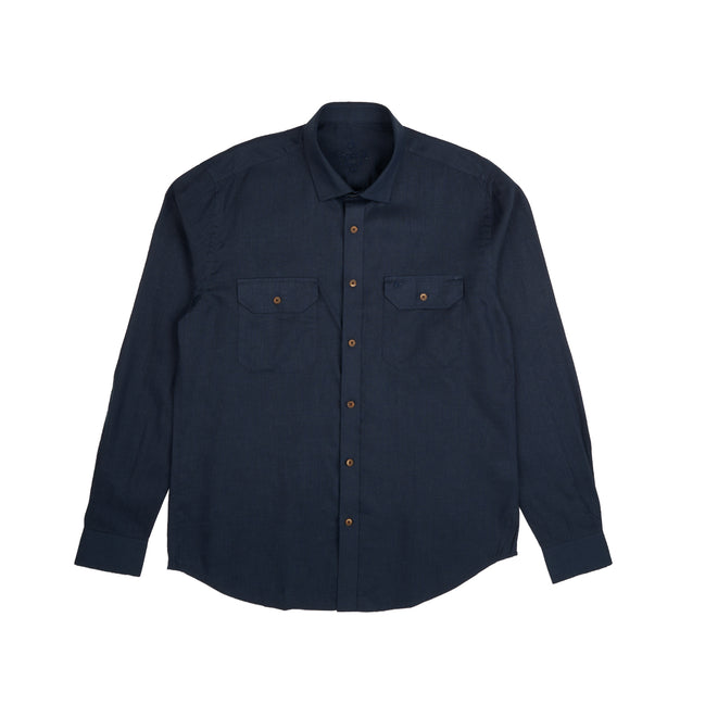 Essential Utility Linen Long Sleeve Button Down Shirt - Navy Button Down Shirts Eight-X