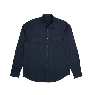 Essential Utility Linen Long Sleeve Button Down Shirt - Navy Button Down Shirts Eight-X