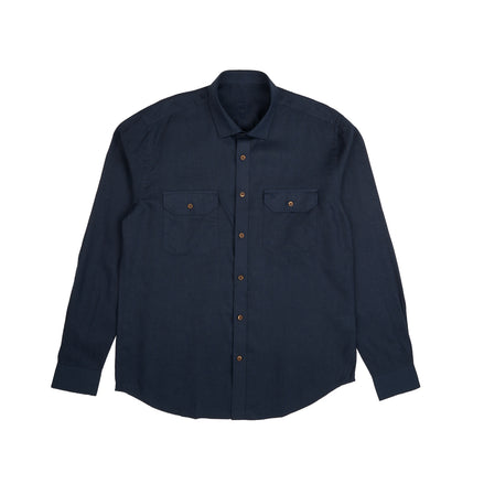 Essential Utility Linen Long Sleeve Button Down Shirt - Navy Button Down Shirts Eight-X