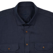 Essential Utility Linen Long Sleeve Button Down Shirt - Navy Button Down Shirts Eight-X