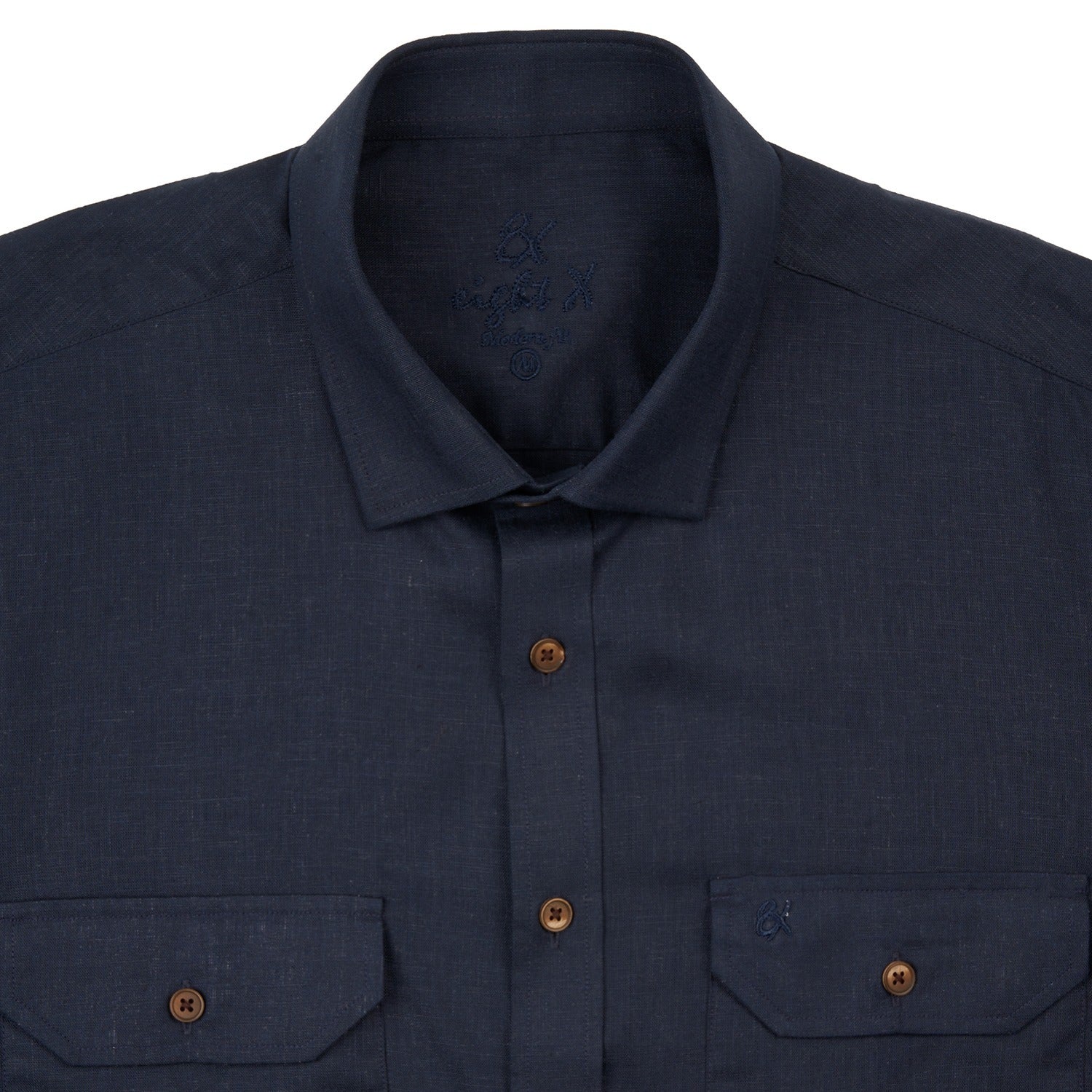 Essential Utility Linen Long Sleeve Button Down Shirt - Navy Button Down Shirts Eight-X