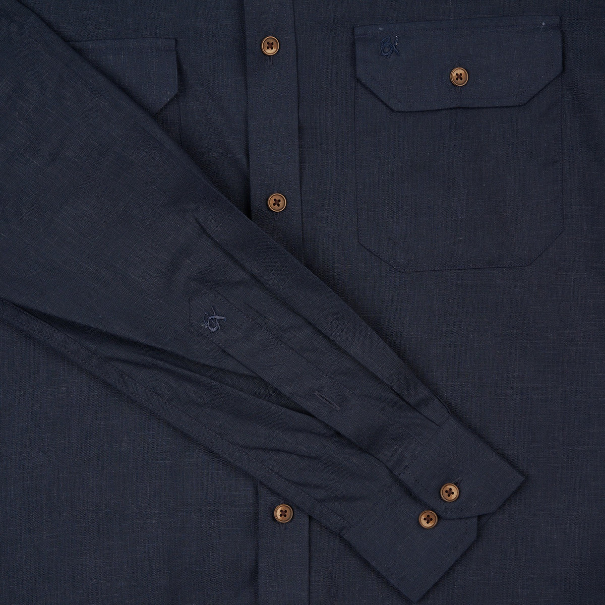 Essential Utility Linen Long Sleeve Button Down Shirt - Navy Button Down Shirts Eight-X