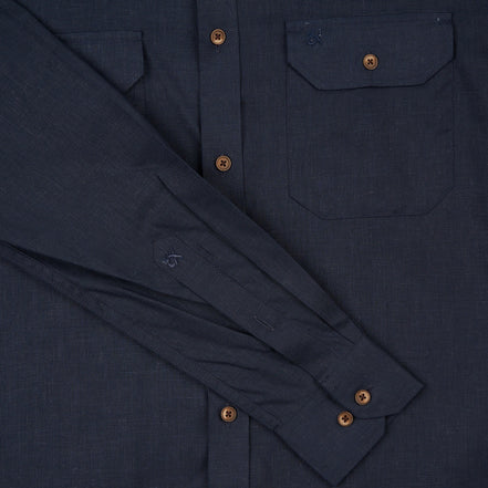 Essential Utility Linen Long Sleeve Button Down Shirt - Navy Button Down Shirts Eight-X