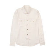 Essential Utility Linen Long Sleeve Button Down Shirt - White Button Down Shirts Eight-X