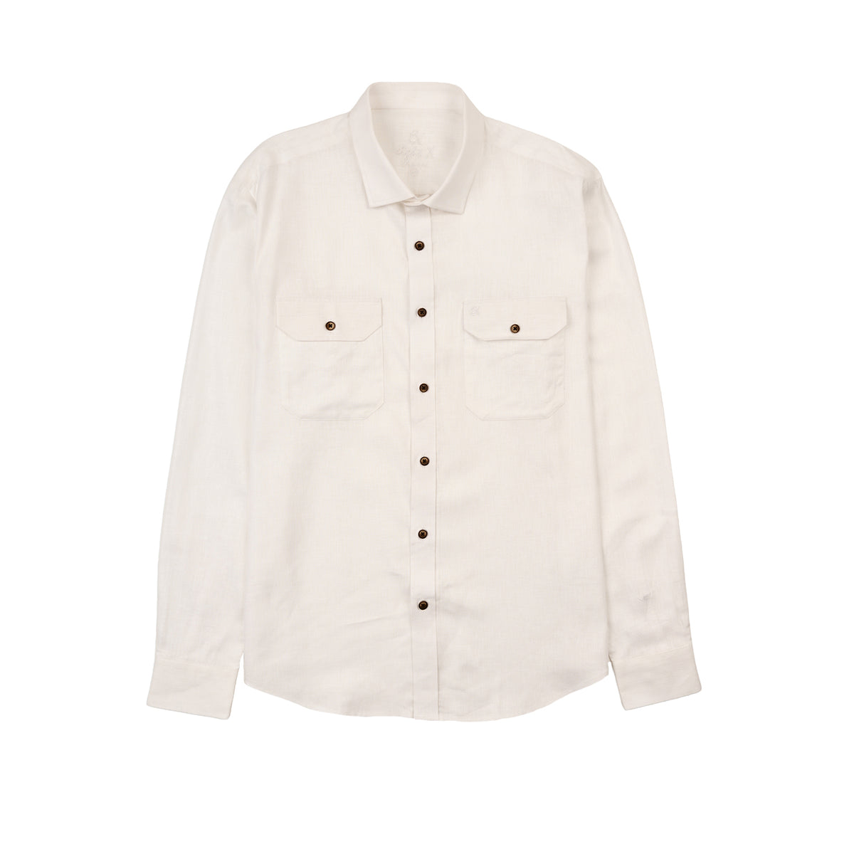 Essential Utility Linen Long Sleeve Button Down Shirt - White Button Down Shirts Eight-X