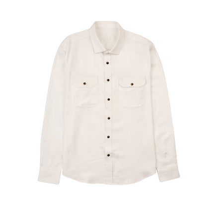 Essential Utility Linen Long Sleeve Button Down Shirt - White Button Down Shirts Eight-X