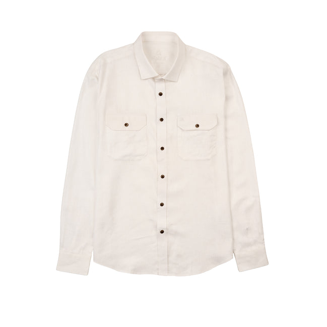 Essential Utility Linen Long Sleeve Button Down Shirt - White Button Down Shirts Eight-X
