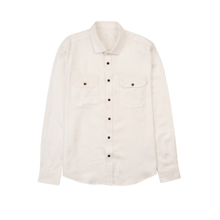 Essential Utility Linen Long Sleeve Button Down Shirt - White Button Down Shirts Eight-X