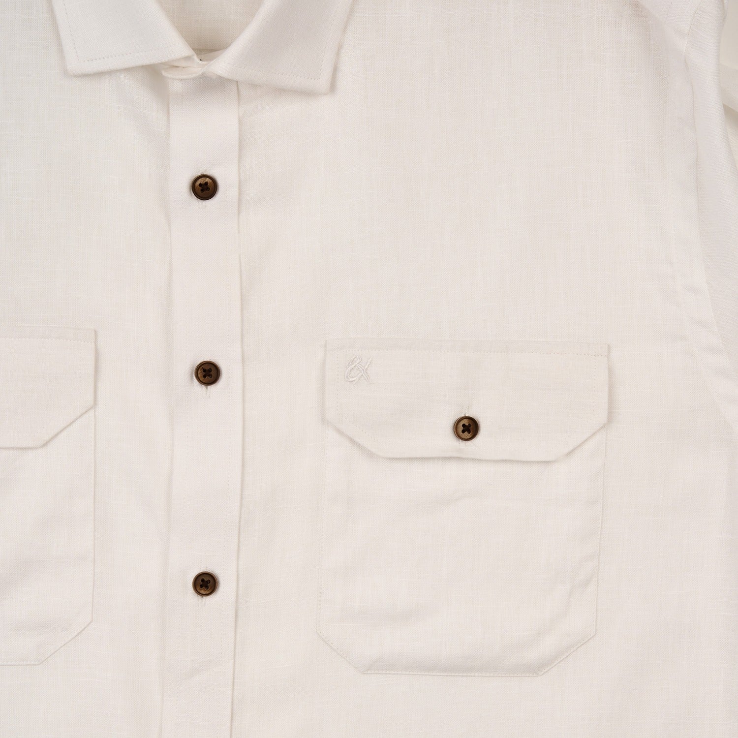 Essential Utility Linen Long Sleeve Button Down Shirt - White Button Down Shirts Eight-X