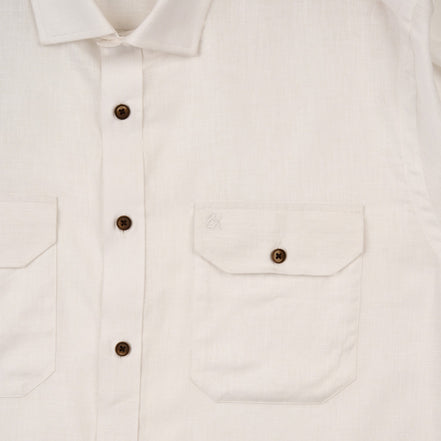 Essential Utility Linen Long Sleeve Button Down Shirt - White Button Down Shirts Eight-X