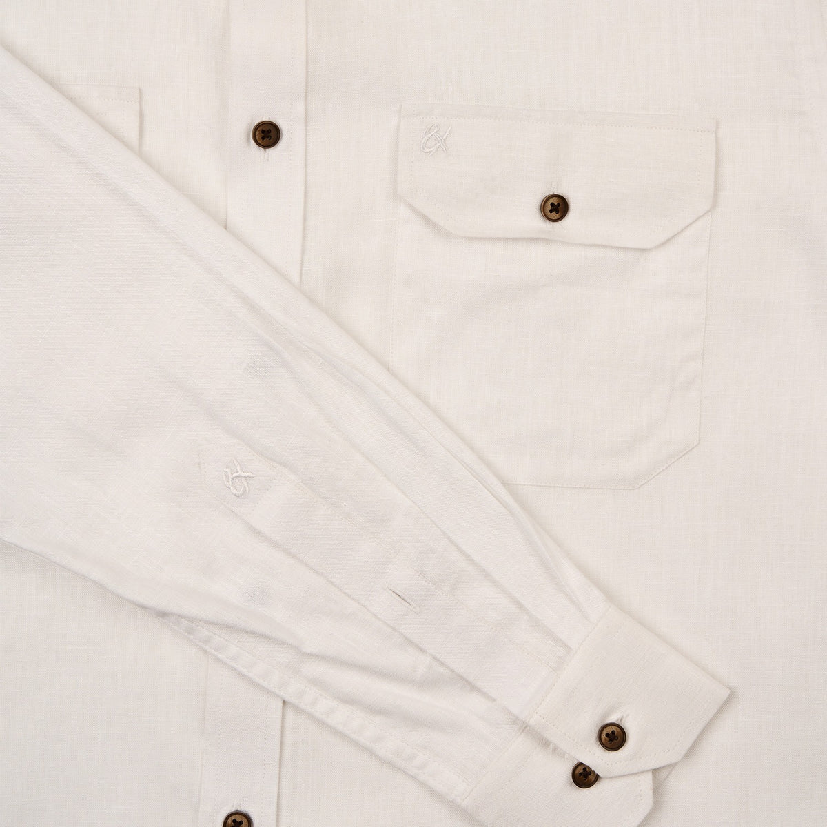 Essential Utility Linen Long Sleeve Button Down Shirt - White Button Down Shirts Eight-X