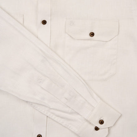 Essential Utility Linen Long Sleeve Button Down Shirt - White Button Down Shirts Eight-X