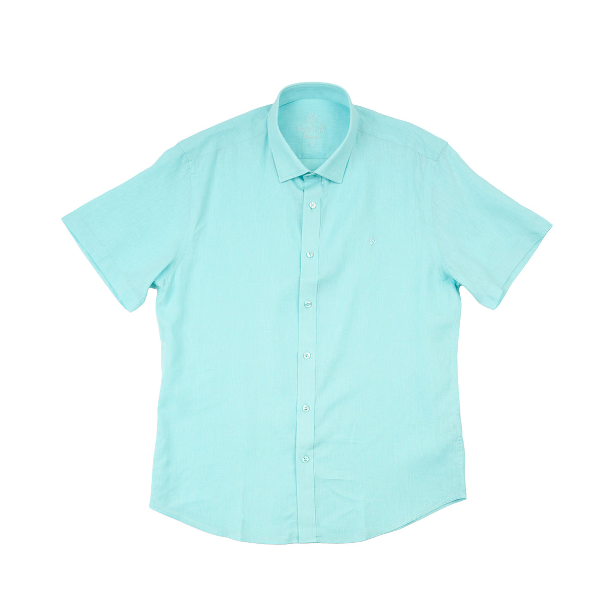 Essential Linen Button Short Sleeve Button Down Shirt - Turquoise Button Down Shirts Eight-X