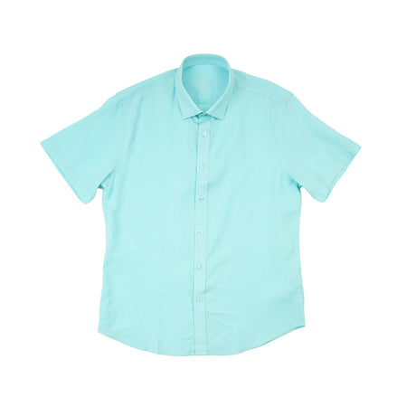 Essential Linen Button Short Sleeve Button Down Shirt - Turquoise Button Down Shirts Eight-X