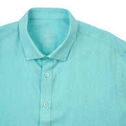 Essential Linen Button Short Sleeve Button Down Shirt - Turquoise Button Down Shirts Eight-X