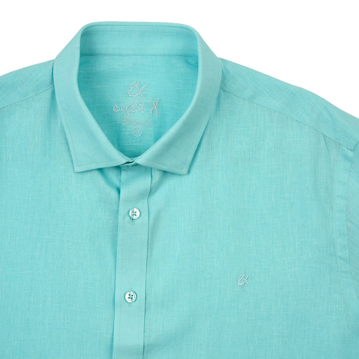 Essential Linen Button Short Sleeve Button Down Shirt - Turquoise Button Down Shirts Eight-X