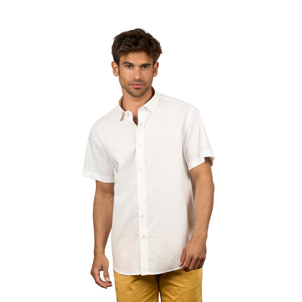 Essential Linen Button Short Sleeve Button Down Shirt - White Button Down Shirts Eight-X WHITE S