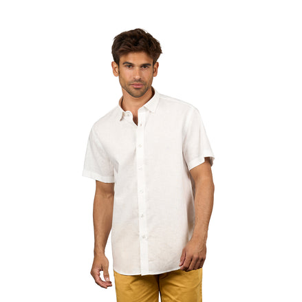 Essential Linen Button Short Sleeve Button Down Shirt - White Button Down Shirts Eight-X