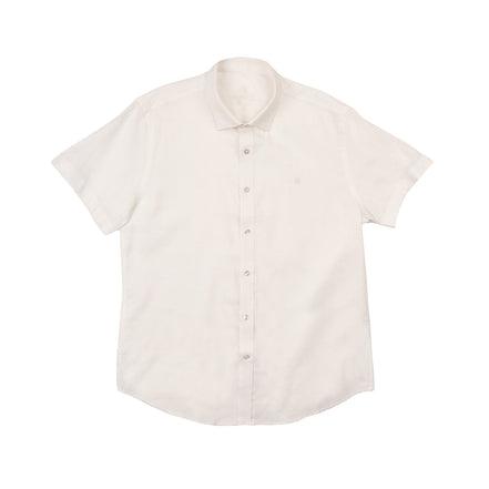 Essential Linen Button Short Sleeve Button Down Shirt - White Button Down Shirts Eight-X