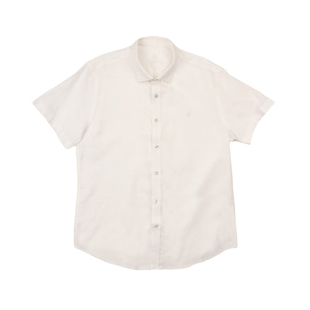 Essential Linen Button Short Sleeve Button Down Shirt - White Button Down Shirts Eight-X