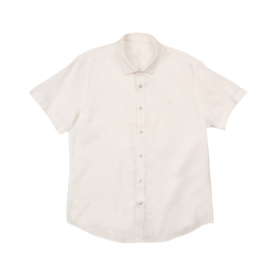 Essential Linen Button Short Sleeve Button Down Shirt - White Button Down Shirts Eight-X