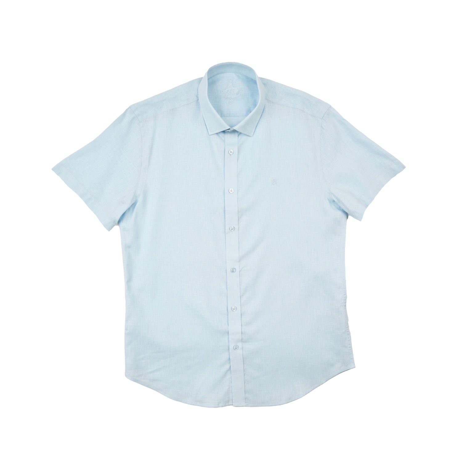 Essential Linen Button Short Sleeve Button Down Shirt - Light Blue Button Down Shirts Eight-X