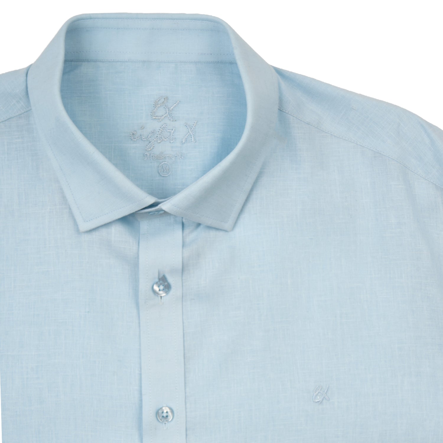 Essential Linen Button Short Sleeve Button Down Shirt - Light Blue Button Down Shirts Eight-X