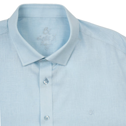 Essential Linen Button Short Sleeve Button Down Shirt - Light Blue Button Down Shirts Eight-X