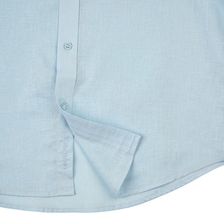 Essential Linen Button Short Sleeve Button Down Shirt - Light Blue Button Down Shirts Eight-X
