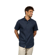 Essential Linen Button Short Sleeve Button Down Shirt - Navy Button Down Shirts Eight-X
