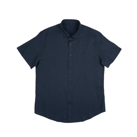 Essential Linen Button Short Sleeve Button Down Shirt - Navy Button Down Shirts Eight-X