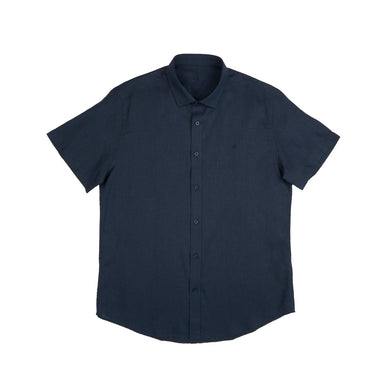 Essential Linen Button Short Sleeve Button Down Shirt - Navy Button Down Shirts Eight-X