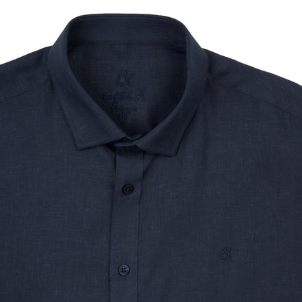 Essential Linen Button Short Sleeve Button Down Shirt - Navy Button Down Shirts Eight-X