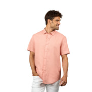 Essential Linen Button Short Sleeve Button Down Shirt - Orange Button Down Shirts Eight-X
