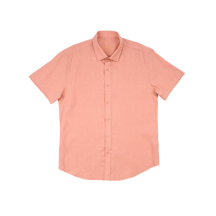 Essential Linen Button Short Sleeve Button Down Shirt - Orange Button Down Shirts Eight-X