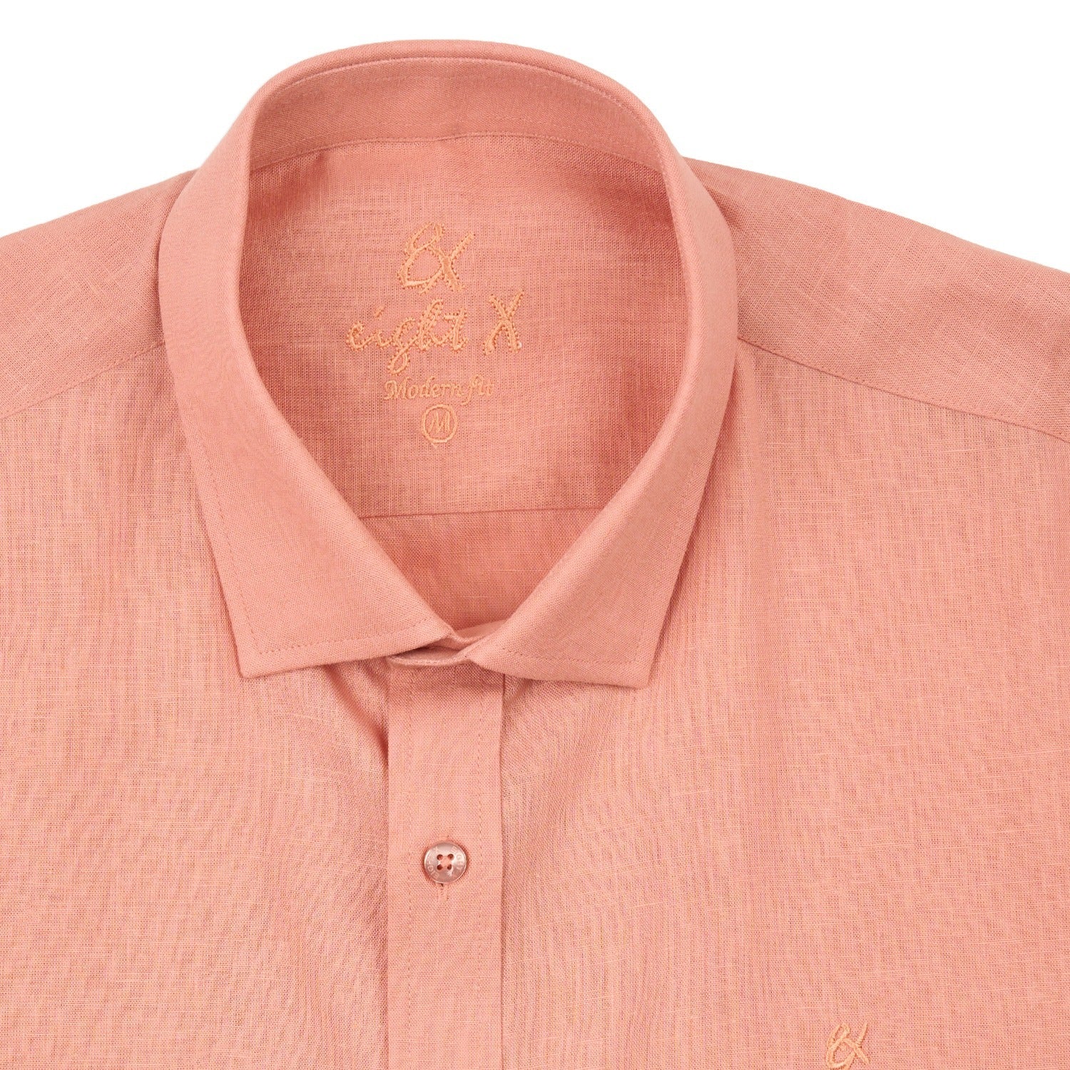 Essential Linen Button Short Sleeve Button Down Shirt - Orange Button Down Shirts Eight-X