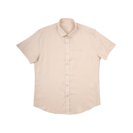 Essential Linen Button Short Sleeve Button Down Shirt - Beige Button Down Shirts Eight-X