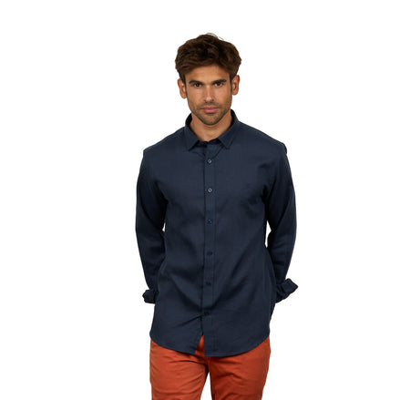 Essential Linen Long Sleeve Button Down Shirt - Navy Button Down Shirts Eight-X