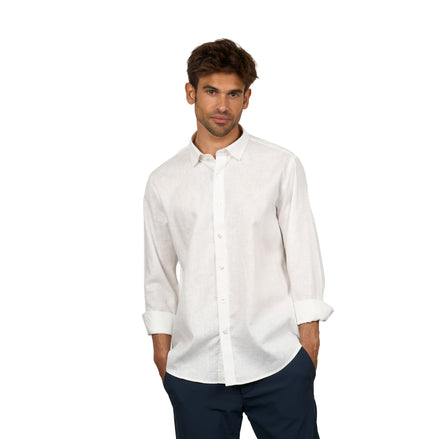 Essential Linen Long Sleeve Button Down Shirt - White Button Down Shirts Eight-X