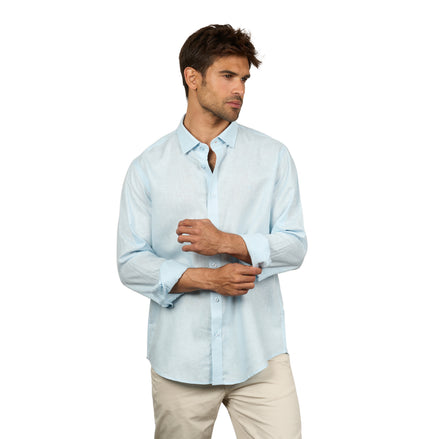 Essential Linen Long Sleeve Button Down Shirt - Light Blue Button Down Shirts Eight-X