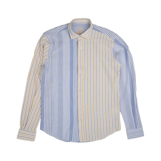 Multi Striped Seersucker Button Down Shirt - Sunrise Sets Eight-X