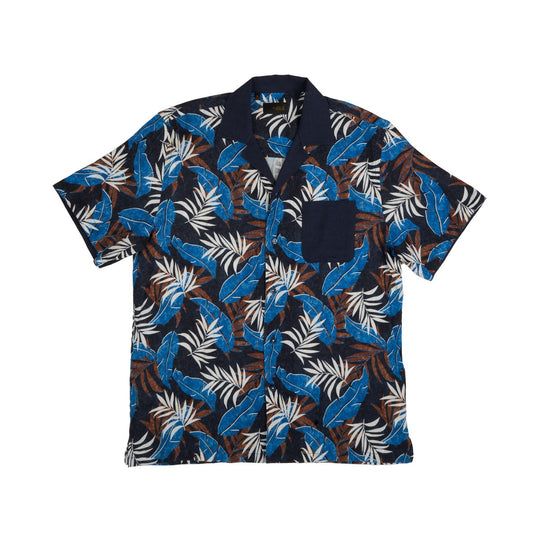 Leaves In the Night Relaxed Fit Linen Blend Short Sleeve Shirt Short Sleeve Shirts Eight-X