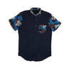 Navy Linen Short Sleeve Shirt With Botanical Print Short Sleeve Shirts Eight-X