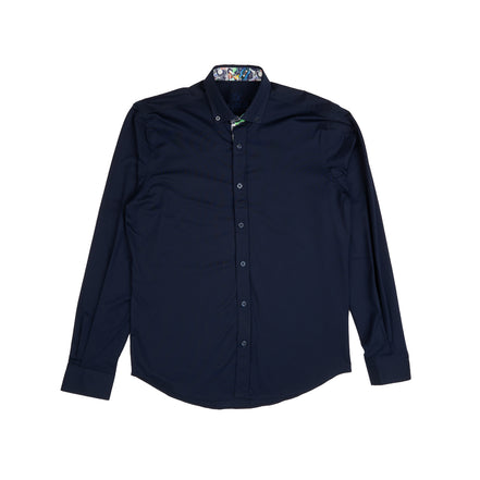 Solid Cotton Stretch Button Down Shirt w/ Abstract Trim Button Down Shirts Eight-X