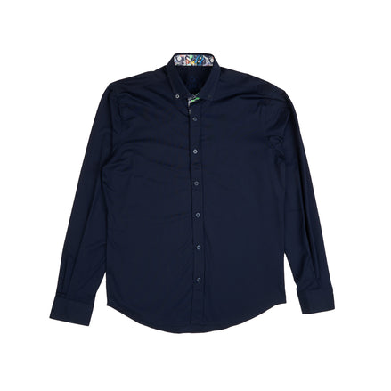 Solid Cotton Stretch Button Down Shirt w/ Abstract Trim Button Down Shirts Eight-X