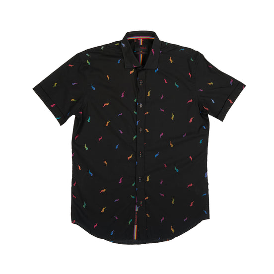 Parrot Punch Foil Short Sleeve Shirt - Black Shirts Eight-X