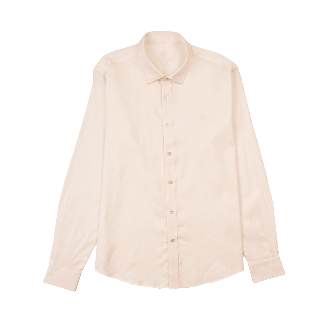 Essential Linen Long Sleeve Button Down Shirt - Beige Short Sleeve Shirts Eight-X